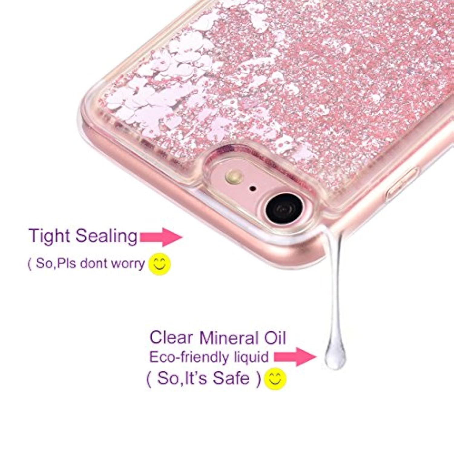 Iphone Se 2022/2020 Case - Liquid Glitter Waterfall Clear Tpu Protective Case - Rose Gold