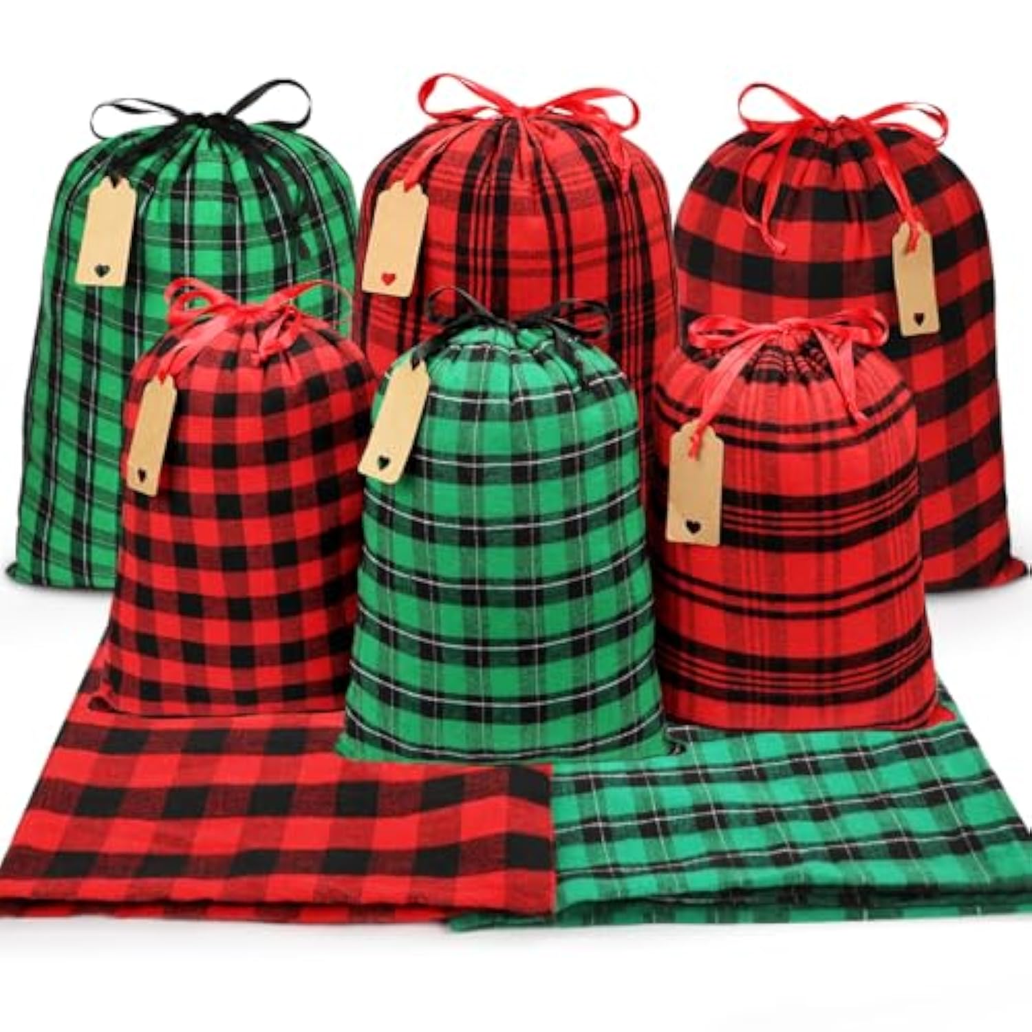 Big Fabric Christmas Gift Bags 20X15 15X12Inch, 6Pcs Cotton Gift Wrapping Sacks Cloth Pouches For Xmas Presents Party Favor