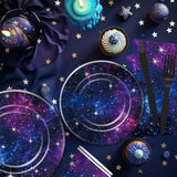 Space Galaxy Party Decorations Tableware, Outer Space Birthday Party Supplies, Paper Plate, Cup, Napkin, Tablecloth, Cutlery, Starry Night Sky Birthday Baby Shower Decorations, Serve 24