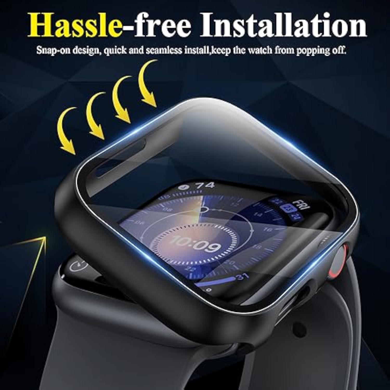 [3 Pack] Case For Watch Series 9 Screen Protector 45Mm Series 8 Series 7, Hard Pc Bumper Cover Hd Tempered Glass Full Protective Case For Iwatch Series 9/8/7 Accessories 45Mm, Black