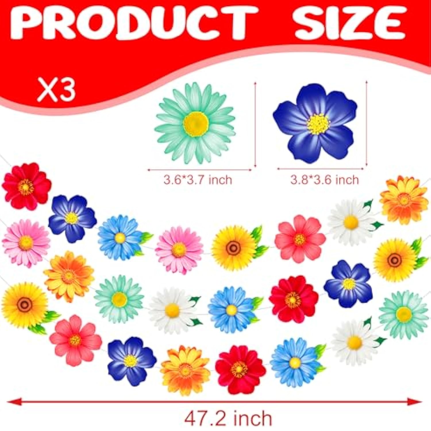 3Pcs Spring Flower Hanging Banners Daisy Garlands Floral Party Decoration For Spring Flower Theme Birthday Wedding Baby Shower Supplies