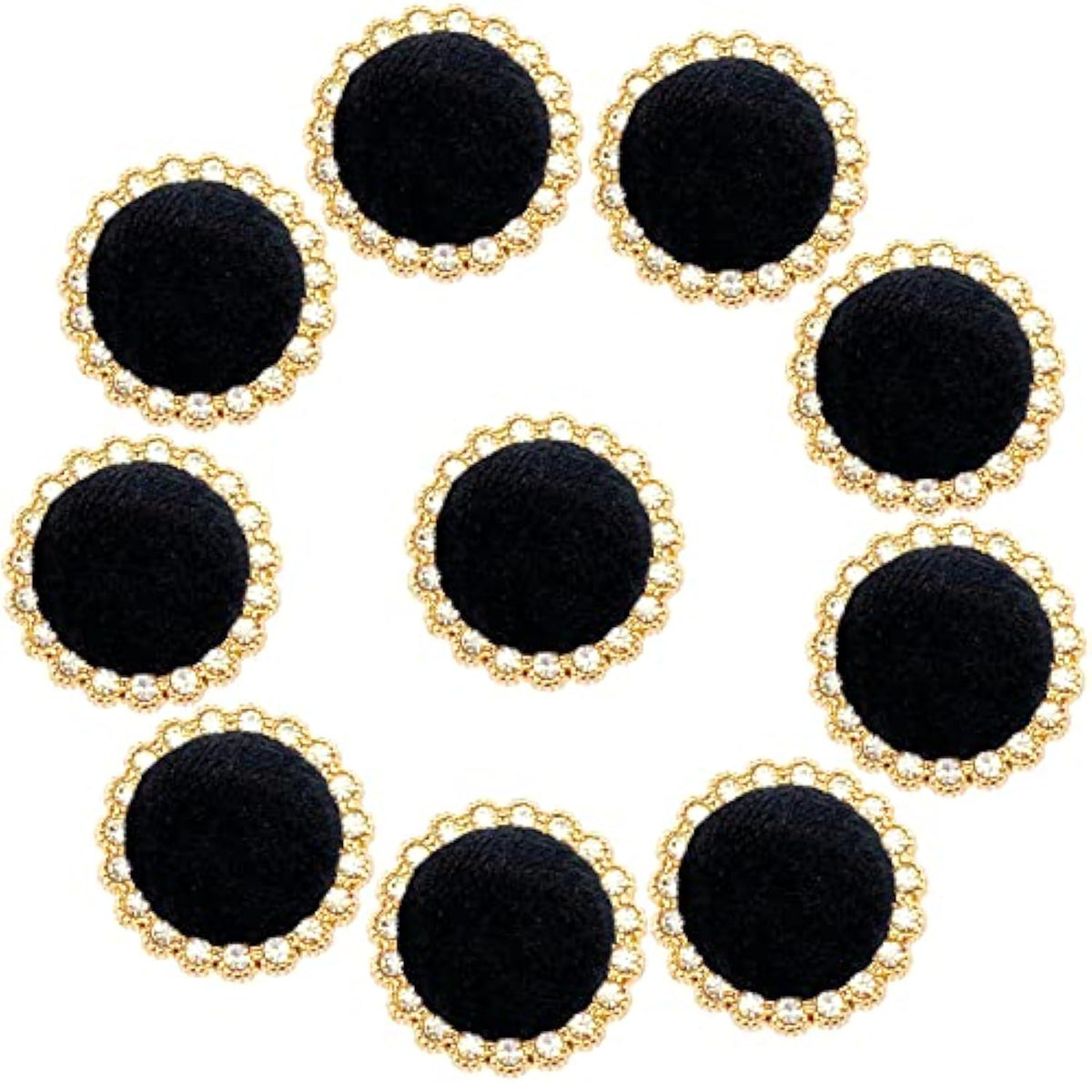 10Pcs Round Shank Buttons For Sewing Black Velvet Gold Button Crafts C