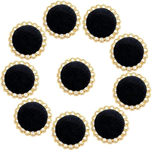 10Pcs Round Shank Buttons For Sewing Black Velvet Gold Button Crafts C