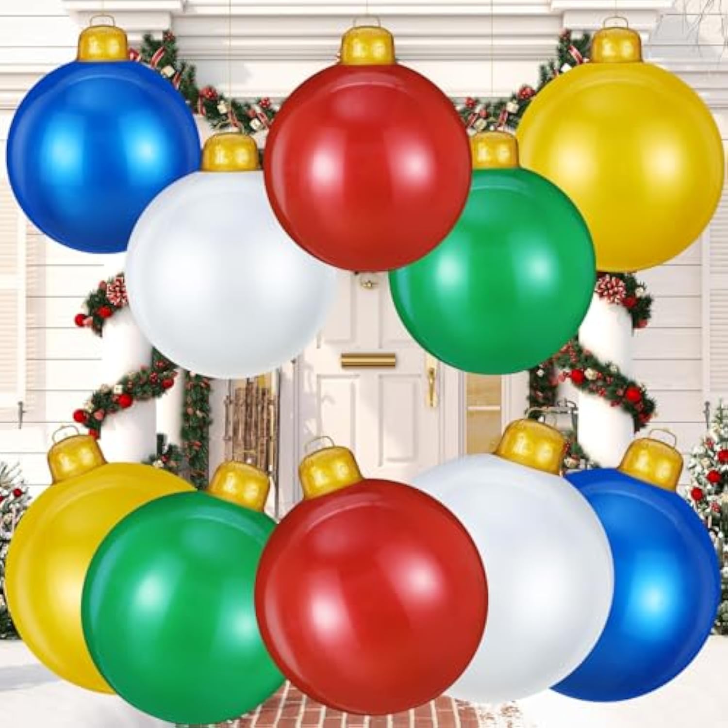 5 Pcs 24 Inch Inflatable Christmas Ornaments Oversized Hanging Christmas Balls Outdoor Christmas Decorations For Xmas La