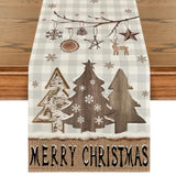 Buffalo Plaid Wood Xmas Trees Ornament Merry Christmas Table Runner, Seasonal Winter Kitchen Dining Table Decoration For Home Party Decor 13X60 Inch