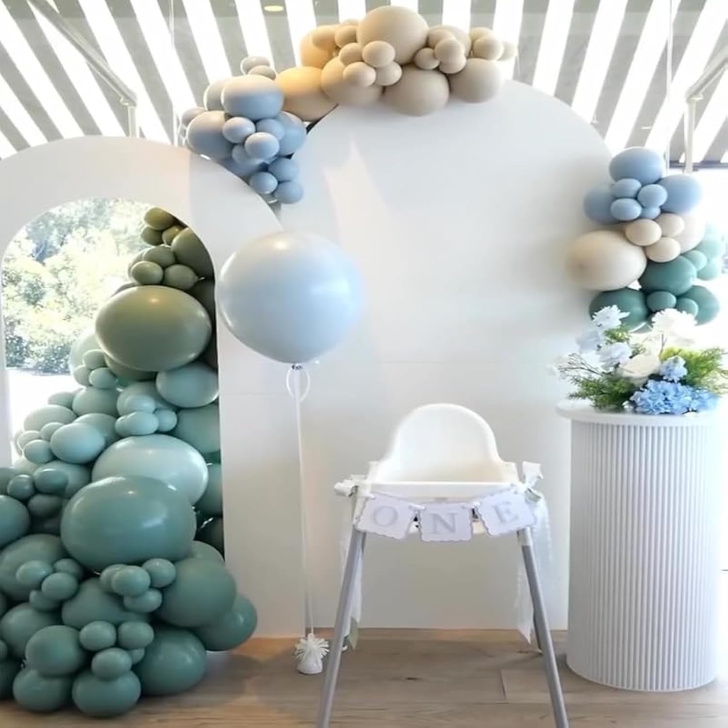 Dusty Green Blue Balloon Arch Kit, Fog Green Dusty Water Blue Beige Ivory Latex Balloons Garland Kit For Women Men Neutral Birthday Wedding Baby Bridal Shower Jungle Safari Party Decorations