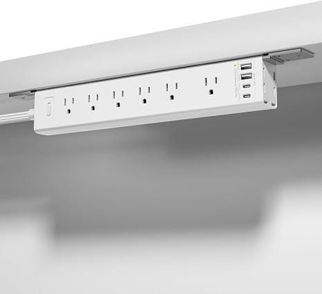 360 Degree Surge Protector Power Strip 4 Outlets 4 USB Ports 2 USB C 6FT Flat Plug Wall Mount White