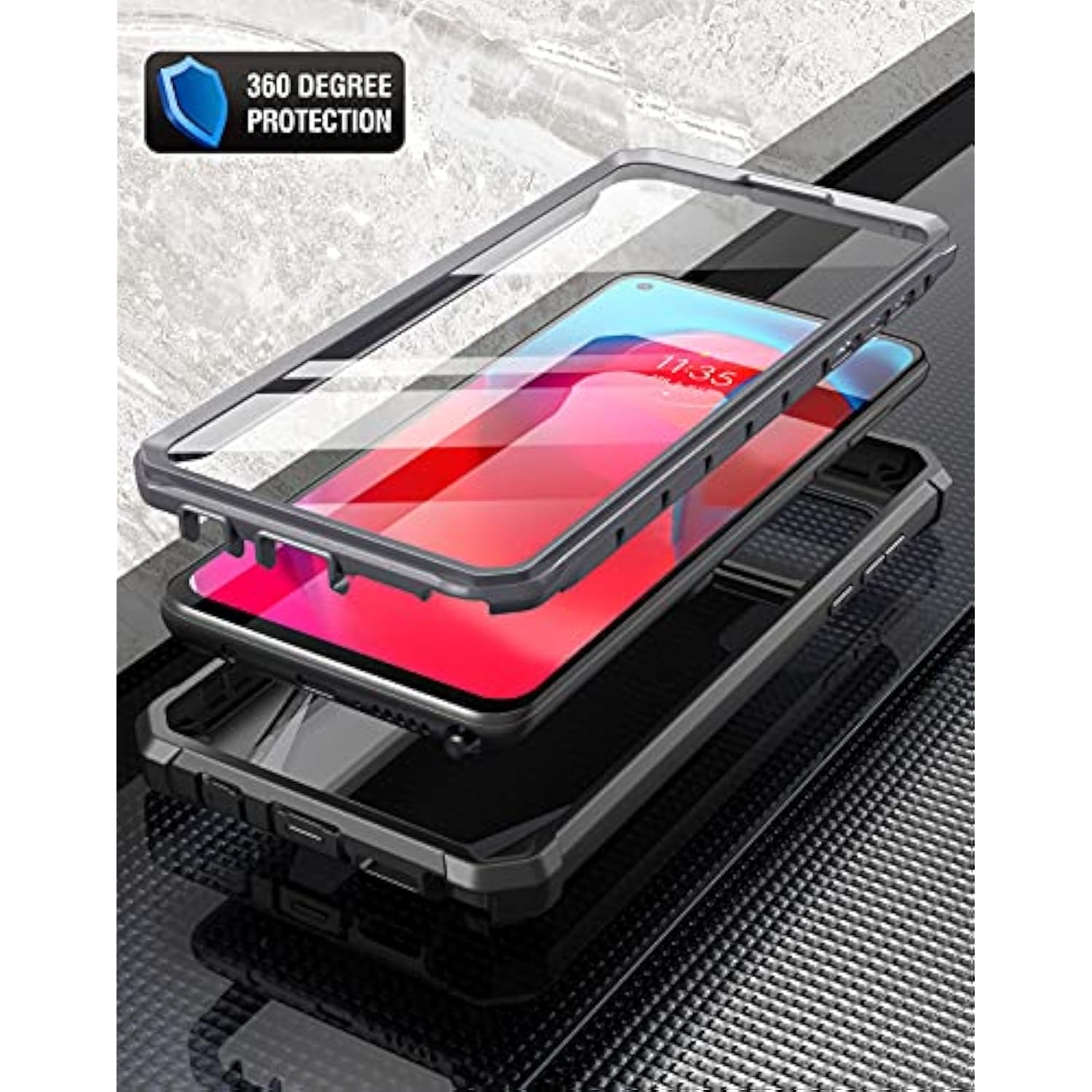 Guardian Series Case Designed For Moto G Stylus 5G (2021), Model # Xt2131,Full-Body Hybrid Shockproof Bumper Cover With Built-In Screen Protector, Black