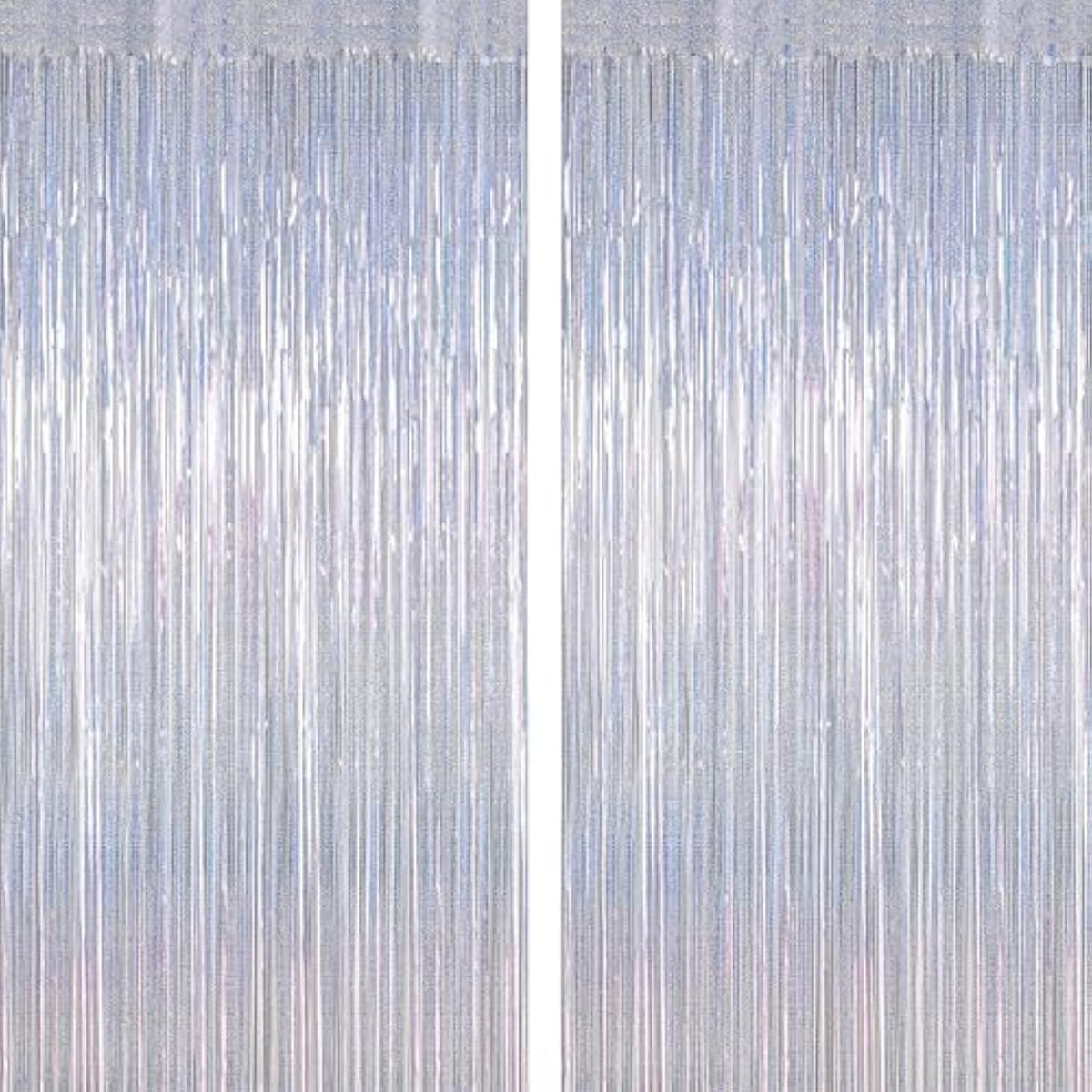 2 Pack Silver Metallic Tinsel Foil Curtains, 3.28 Ft X 7.05 Ft Glitter Silver Fringe Curtains, New Year Door Streamer Tinsel Backdrop Photo Booth For Nye Party Birthday Engagement Party Decorations