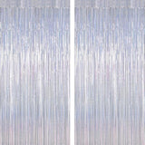 2 Pack Silver Metallic Tinsel Foil Curtains, 3.28 Ft X 7.05 Ft Glitter Silver Fringe Curtains, New Year Door Streamer Tinsel Backdrop Photo Booth For Nye Party Birthday Engagement Party Decorations