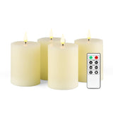 Flameless Led Pillar Candles With Timer For Wreath, Battery Operated Rustic Wax Candles With Remote For Christmas, 8 Batteries Included - Set Of 4 (D 3" X H 4") - Ivory