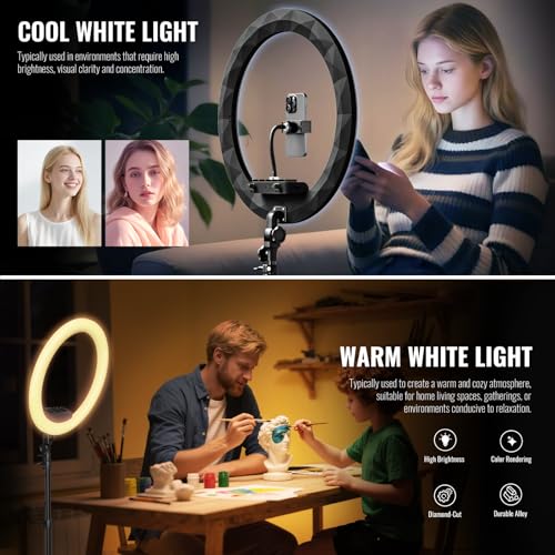 Large Ring Light with Stand, 19" Ring Light Tripod for iPhone, Professional Led Ringlight for Live Streaming, Barber, Makeup, YouTube, Tiktok, Black