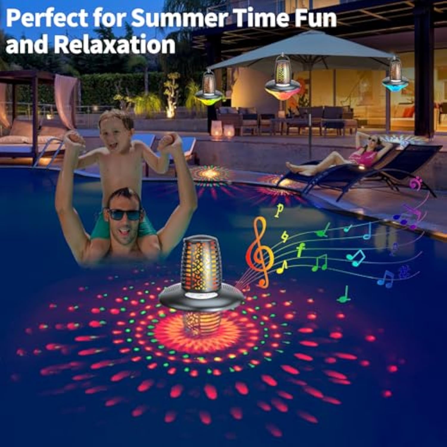Floating Pool Speaker,Bluetooth Pool Speaker With Led Flame Light And Rgb Light,Ip68 Waterproof Bluetooth Speaker For Pool,Loud Stereo Sound,Tws Pairing,Built-In Mic,Hot Tub Speaker For Shower