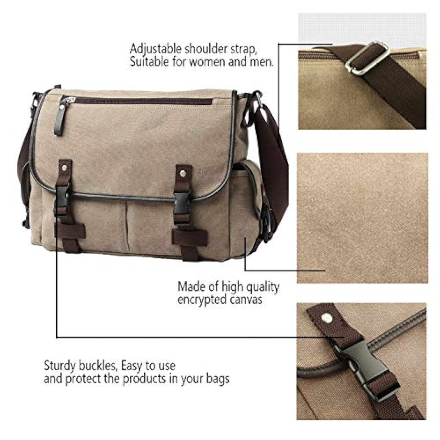 Vintage Canvas Messenger Large Book Laptop Shoulder School Bag for Women & Men