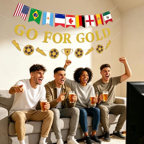 Soccer Party Banner and Country Flags, Football Party Decorations