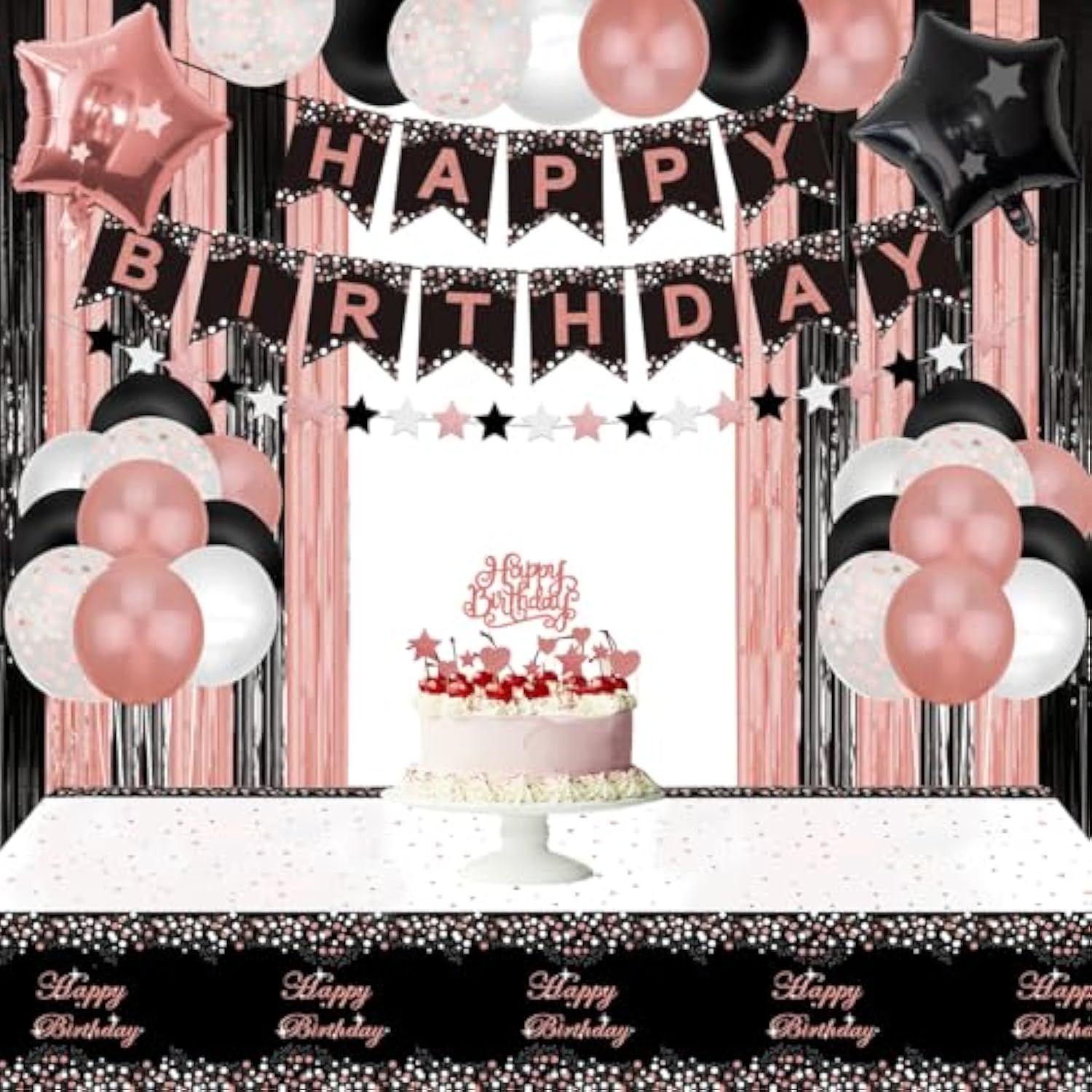 Rose Gold Black Party Decorations Banner Balloons Table Decor for Any Age