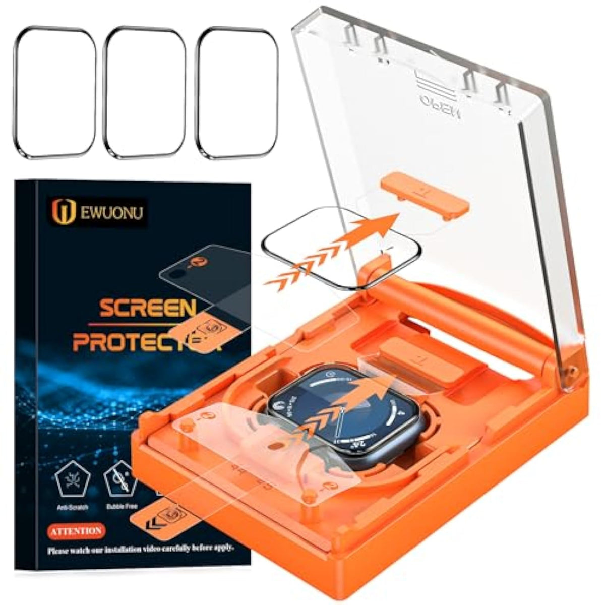 3 Pack For Apple Watch Series 9 Screen Protector 45Mm Series 8/7, [Auto Alignment Kit] 3D Full Cover Waterproof Bubble Free Anti Scratch Hd Clear Film For Iwatch 45Mm Accessories