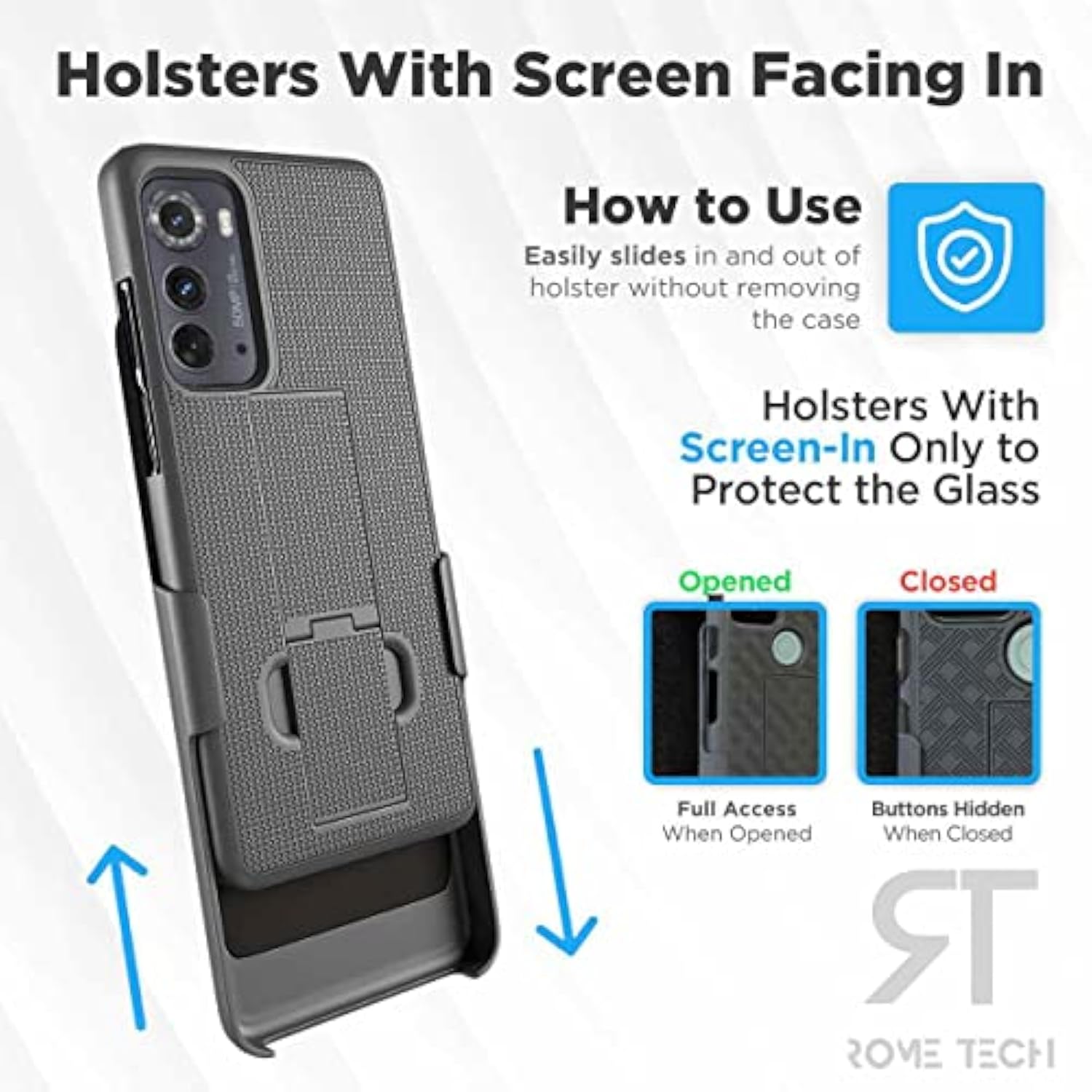 Designed For Motorola Edge (2022) Case With Belt Clip Holster - Kickstand Cover Phone Case - Black