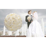 Ivory Cream Bouquet For Bride Bridesmaids With Diamond Soft Ribbons Artificial Pe Rose Bridal Holding Flowers For Wedding, Party And Church(Dia:8.26Inchh:10Inch Ivory W2018)…