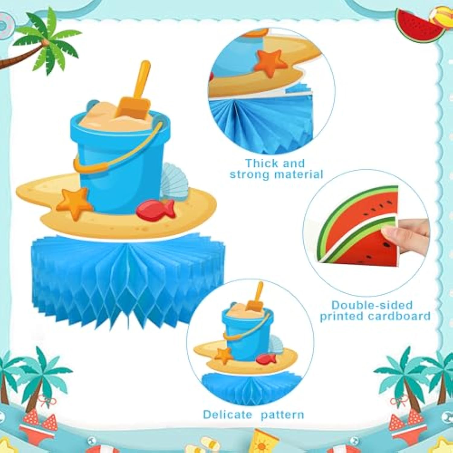 12Pcs Summer Beach Honeycomb Centerpieces Summer Pool Honeycomb Table Decorations Pools Party Tables Centerpieces Hawaiian Theme Birthday Table Topper For Pool Party Beach Favor Supplies