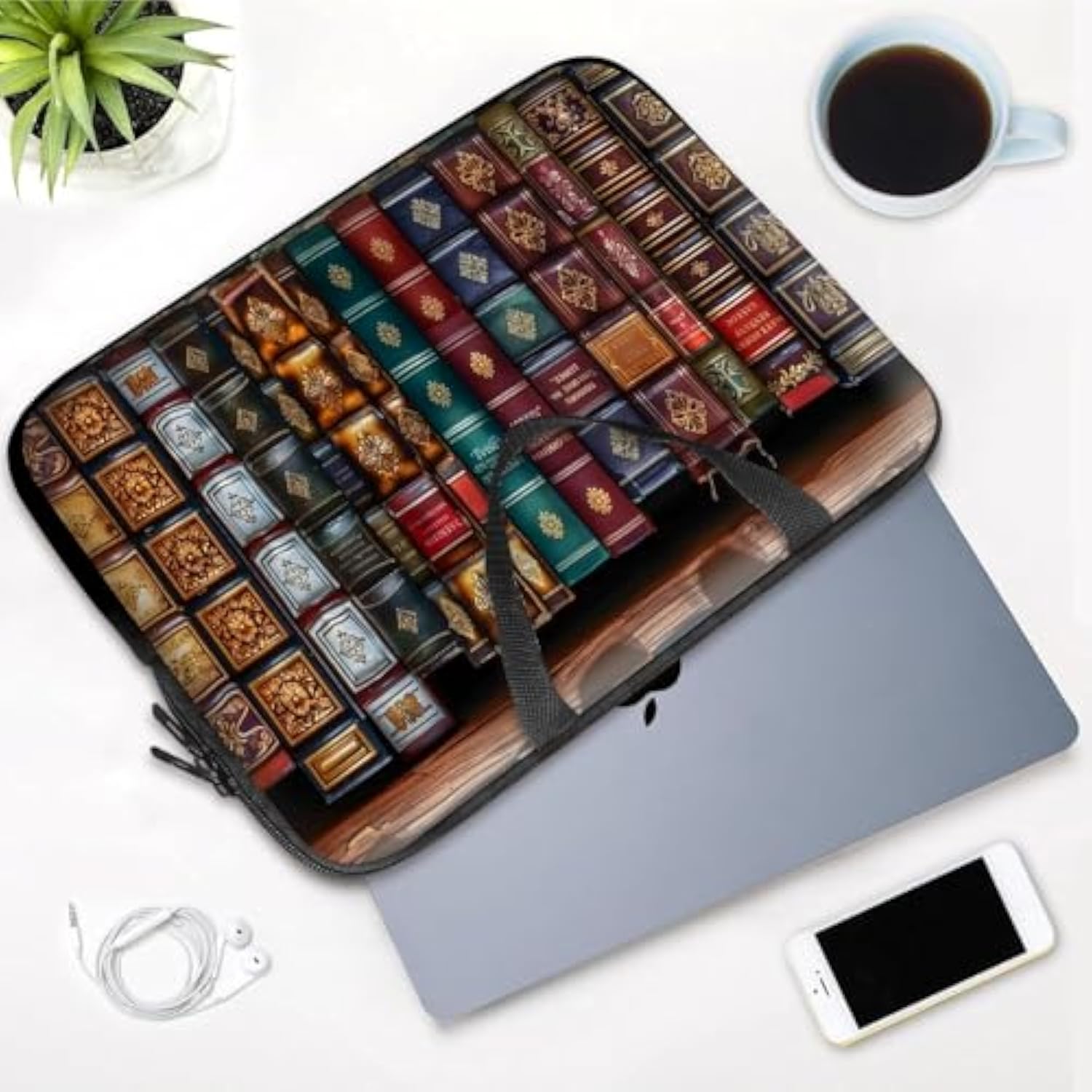 14 15 15.4 15.6 Inch Laptop Handle Bag Computer Bag, Pouch Holder Notebook Sleeve Cover Soft Case Compatible For Dell,Lenovo,Toshiba Hp, Asus Notebook-Vintage Bookshelf