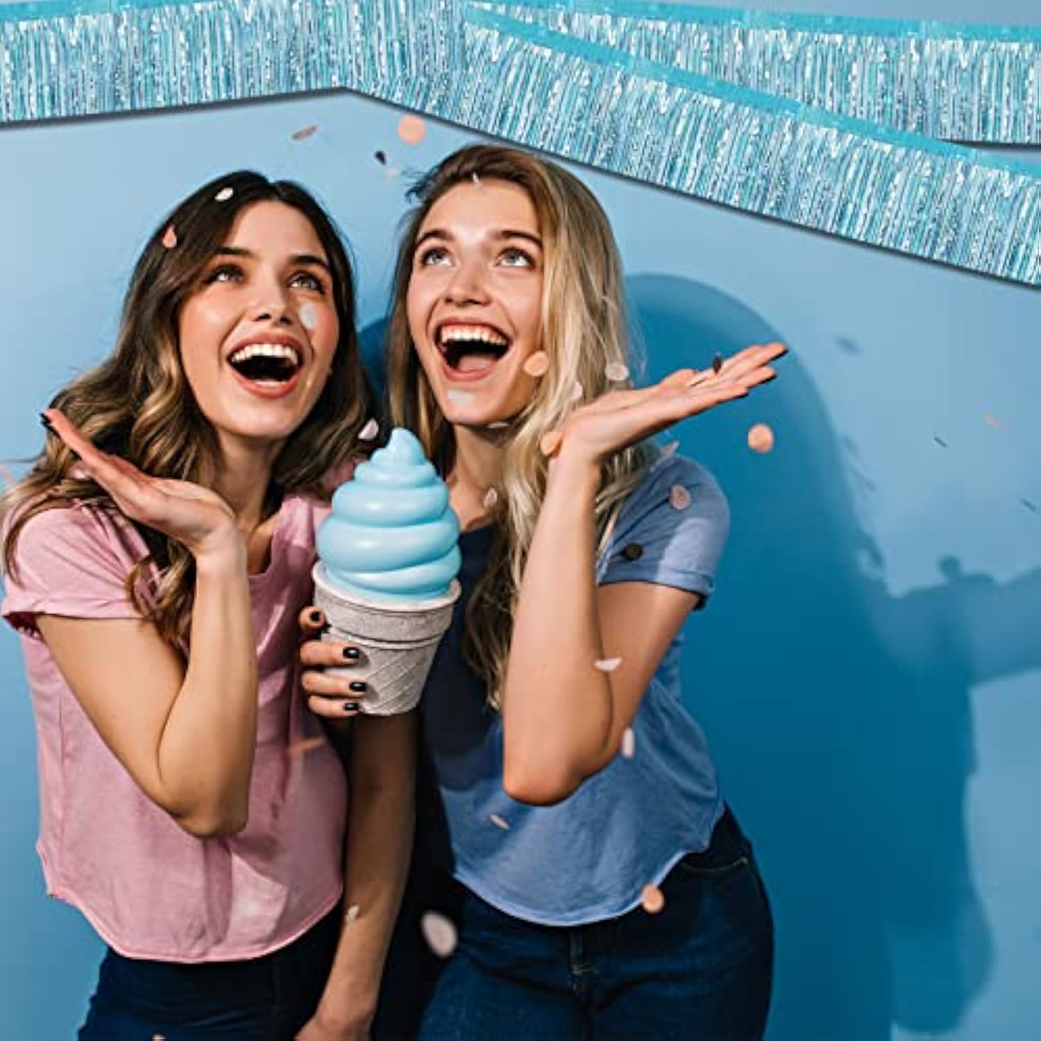 6 Pack 10 Feet Foil Fringe Garland Metallic Tinsel Banner Wall Hanging Curtain Streamers Backdrop For Parade Floats Bachelorette Wedding Birthday Party Thanksgiving Christmas Decorations(Light Blue)
