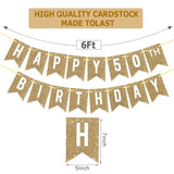 Pre-Strung Gold 50th Birthday Banner, Glitter Decor for Women & Men’s Party Supplies