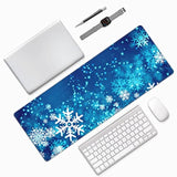 Laptop Mouse Pad Christmas Abstract Winter Snowflakes Desk Mat With Stitched Edges 31.5X 11.8 Inch Non-Slip Large Keyboard Rubber Writing Table Mat For Office Home