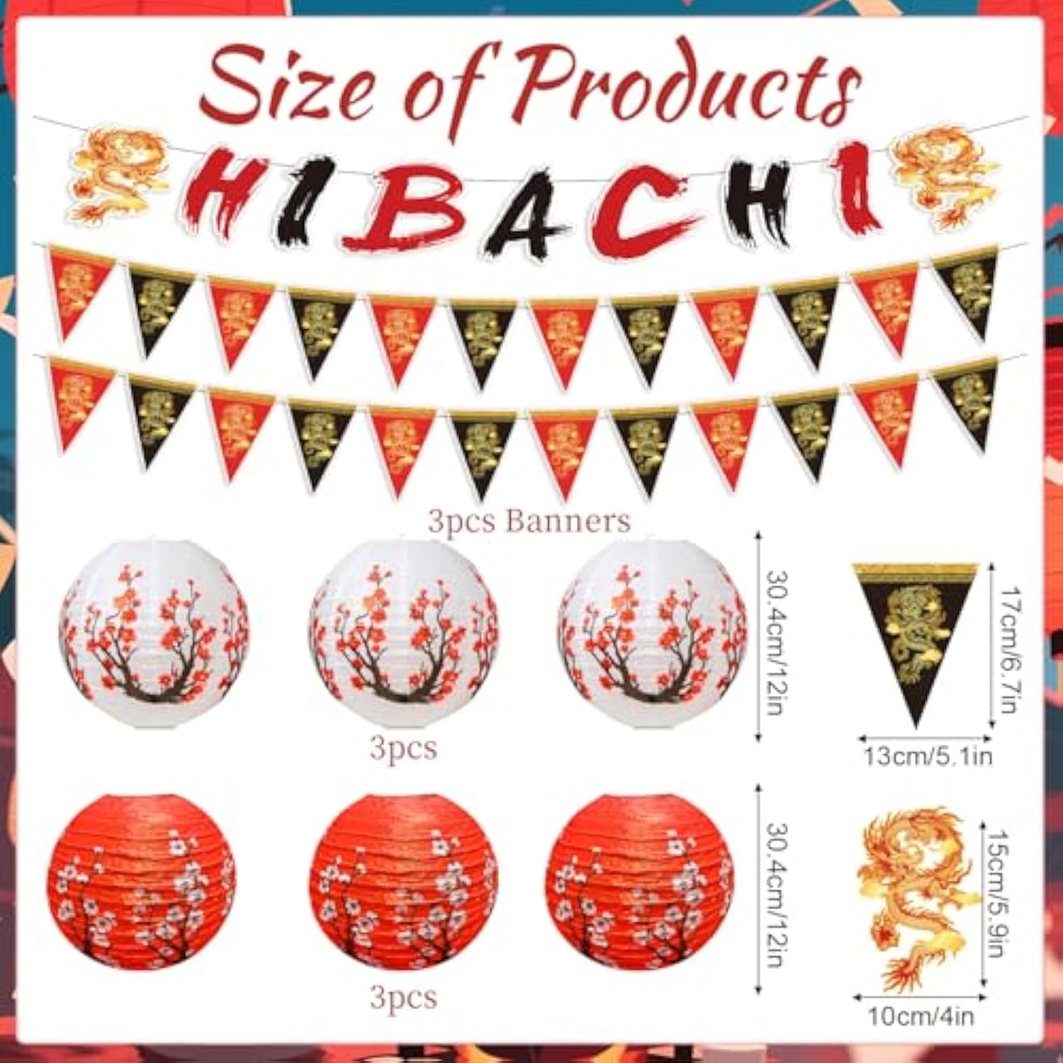 Hibachi Birthday Party Decorations - 9Pcs Japanese Hibachi Party Decorations Japanese Style Banners Garland Red White Plum Japanese Lantern Asian Themed Baby Shower Wedding Birthday Supplies