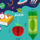 12Pcs Welcome Back To School Hanging Decorations 6 Crayon Hanging Honeycomb Back To School Classroom Decorations 6 Apple Honeycomb Tissue Paper Centerpieces Ceiling Decor For First Day Of School Party