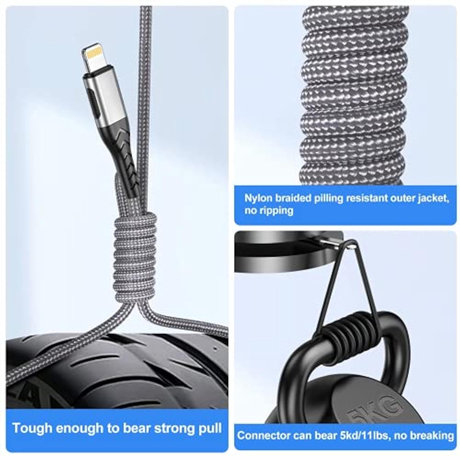 3Pack 3Ft Usb A Cable, Mfi Certified Iphone Charger, Fast Charging, Compatible With Iphone Xs Max/Xs/Xr/X/8/7/6S/6/Plus/Se/Ipad(Silver)