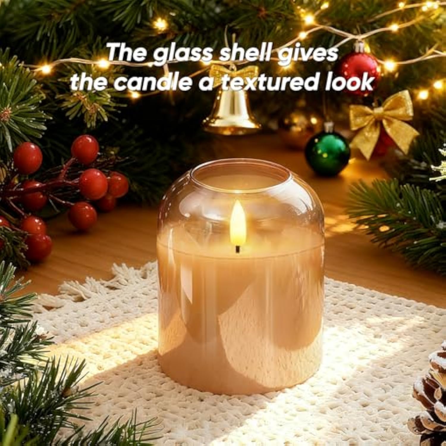 Glass Flameless Candles, Battery Operated Plliar Candles Realistic Flickering, Led Electric Light With Remote And Timer For Home, Christmas Decoration, Gold, Set Of 3