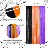 Orange Purple Black Tinsel Fringe Curtains 3pcs 3.3x6.6ft for Party Decor