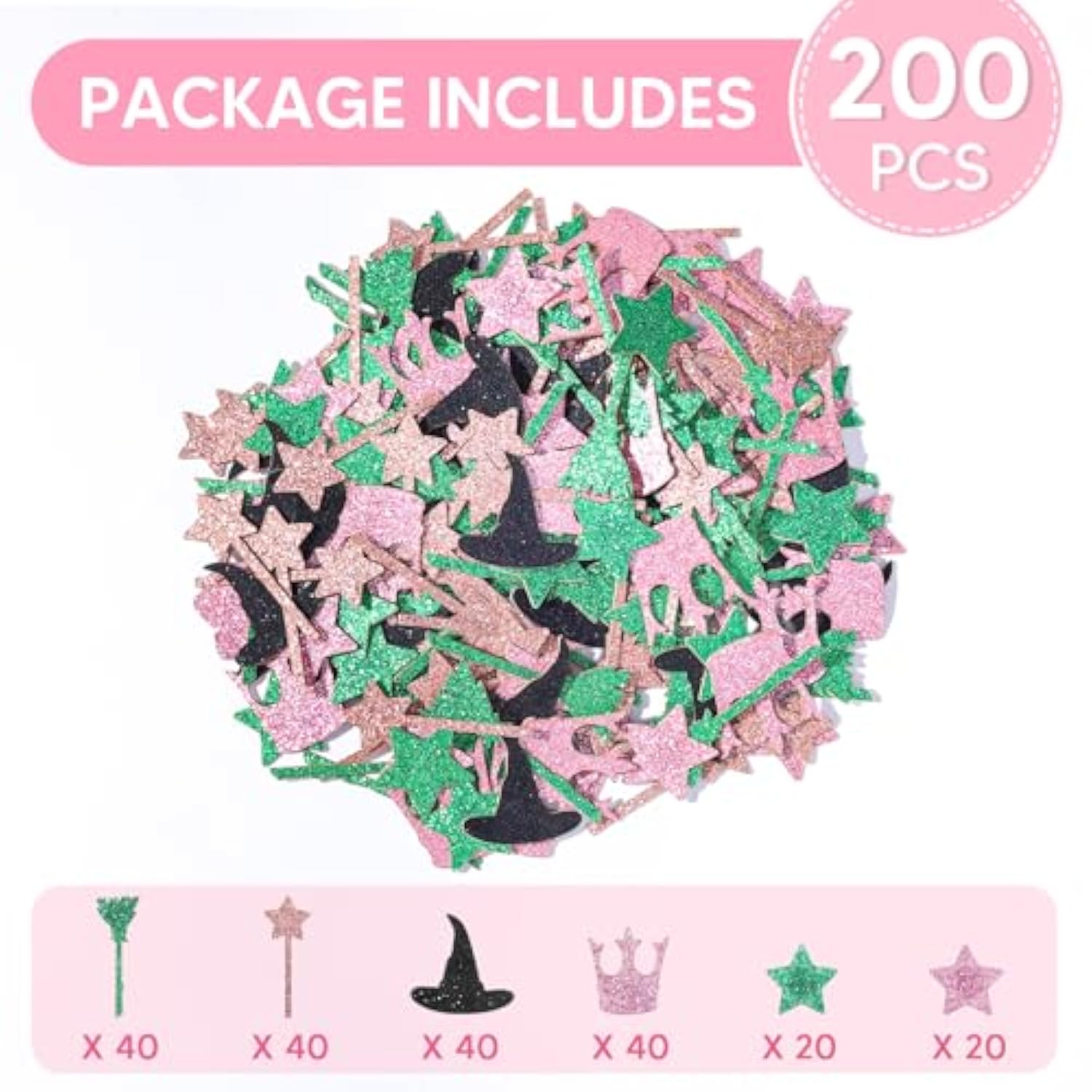 200 Pcs Wicked Themed Birthday Confetti, Birthday Table Decorations Scatter Cake Confettis, Green Pink Foil Confetti Decorations For Party, Baby Shower Diy Arts Crafting