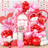 Pink Balloon Garland Arch Kit,Red Pink White Balloon Garland With 18Inch Heart Balloons And 22Inch Star Balloons For Mother'S Day Valentines Birthday Wedding Anniversary Party Decorations