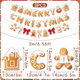 Gingerbread Christmas Decoration Merry Christmas Banner,3 Pcs Gingerbread Christmas Garland,Xmas Backdrop Cute Hanging Decor For Wall, Tree, Door, Yard, Home, Office, Indoor Outdoor.