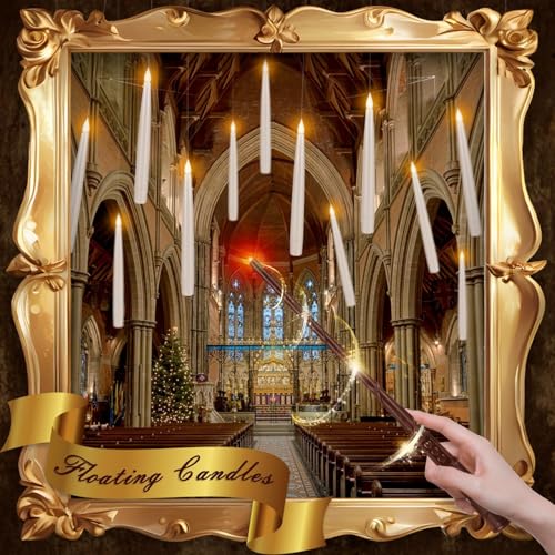 24 Pack Halloween LED Magic Hanging Floating Candles, Taper Flickering Flameless with 2 Magic Wands - Candle Set for Halloween, Christmas, Weddings, Birthdays & Fantasy Ambiance...