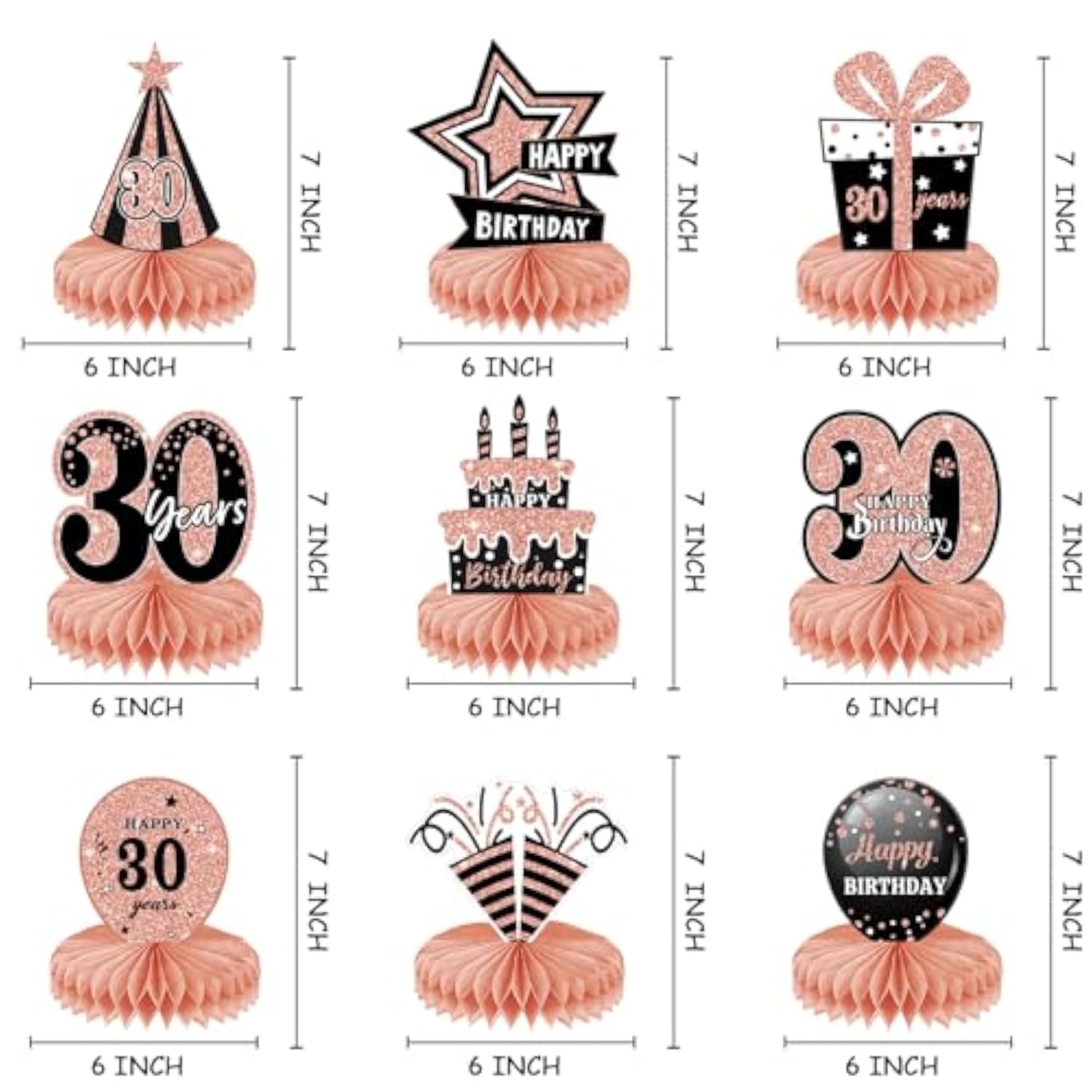9 Pcs 30Th Birthday Honeycomb Centerpieces For Women - Rose Gold Pink Table Toppers, Cheers To 30 Years Birthday Party Decorations & Favors