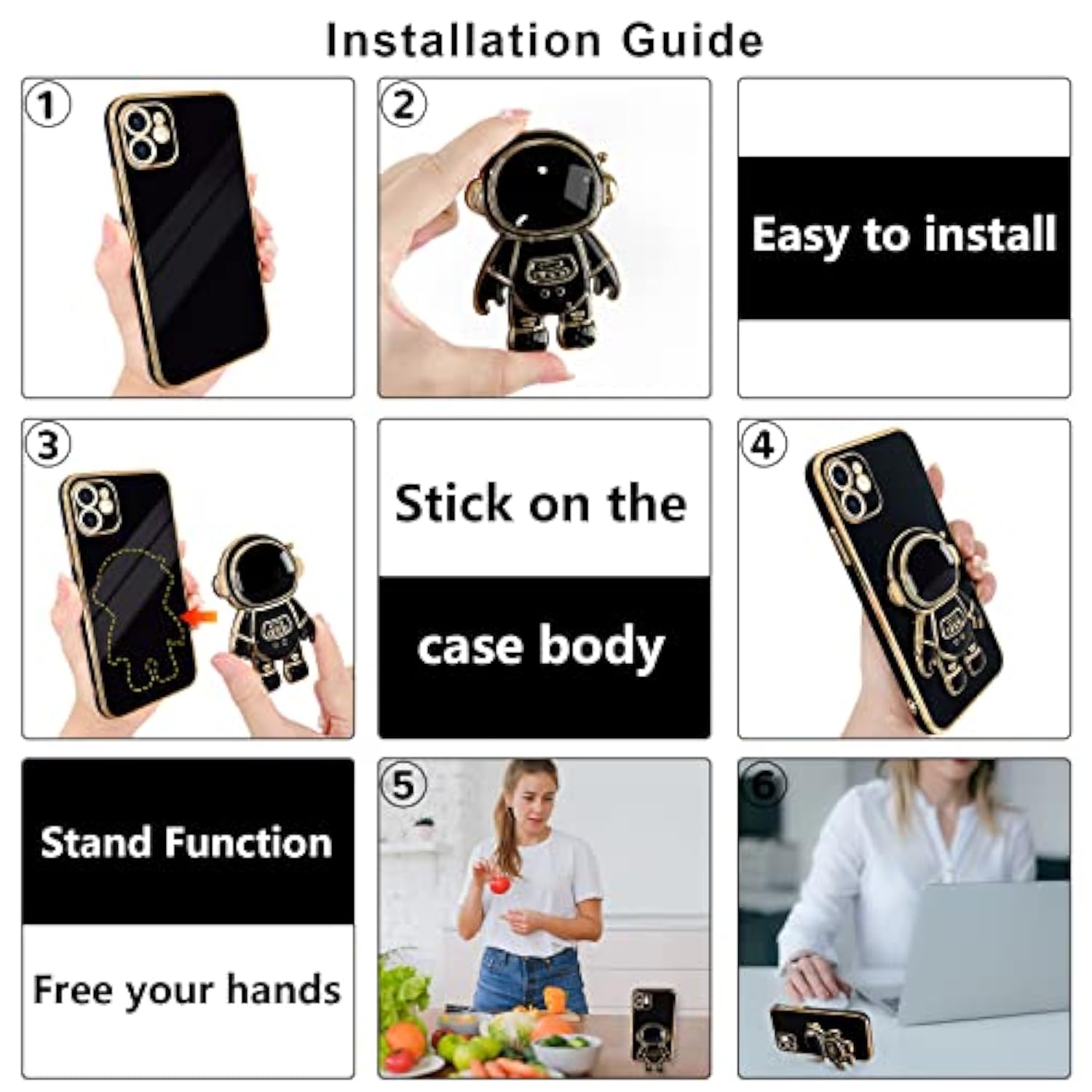 Compatible With Iphone 11 Case Cute 3D Astronaut Stand Design Camera Protection Shockproof Soft Back Cover For Apple Iphone 11 Phone Case Black