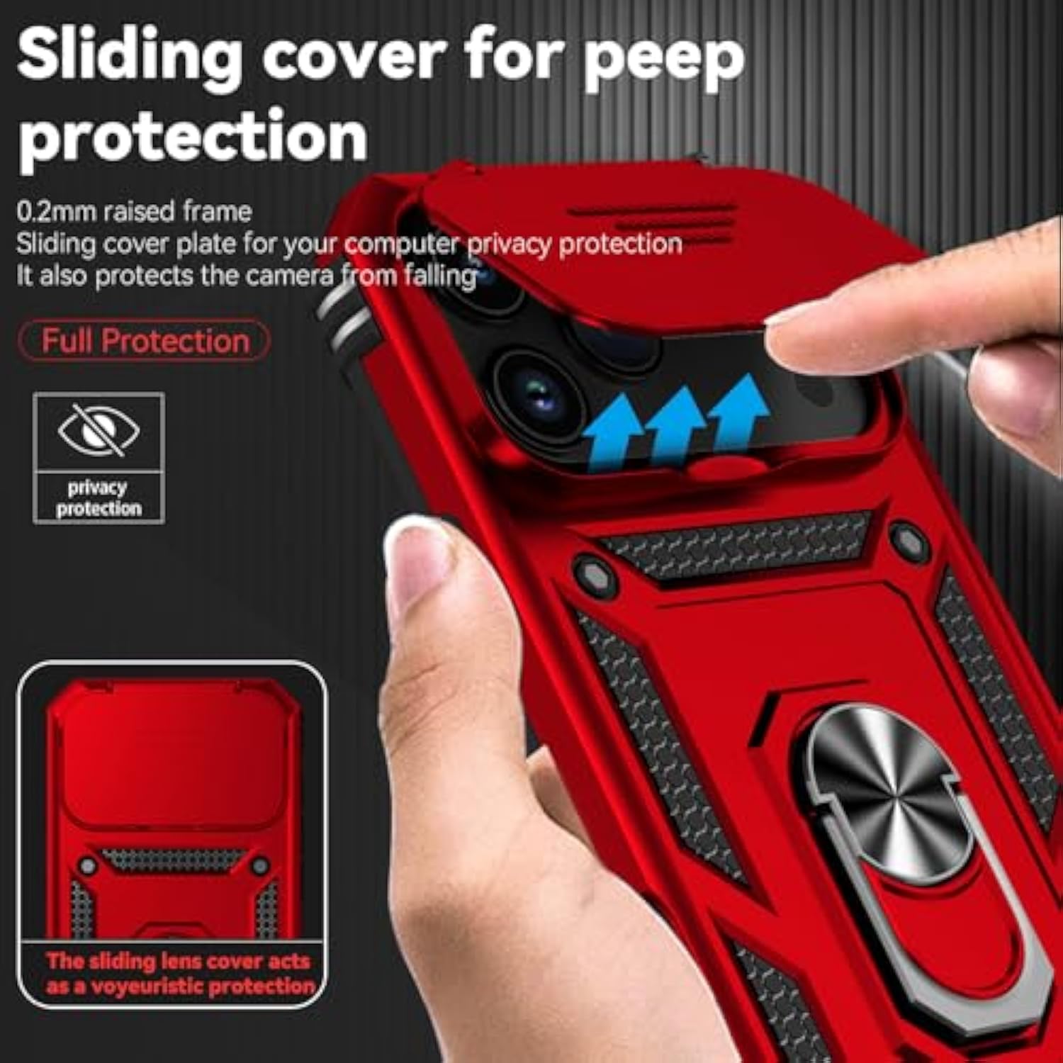 Compatible With Iphone 17 Pro Max Case With Hd Screen Protector & Slide Camera Cover & Rotated Ring Kickstand, [Military-Grade] Iphone Case For Iphone 17 Pro Max,Red