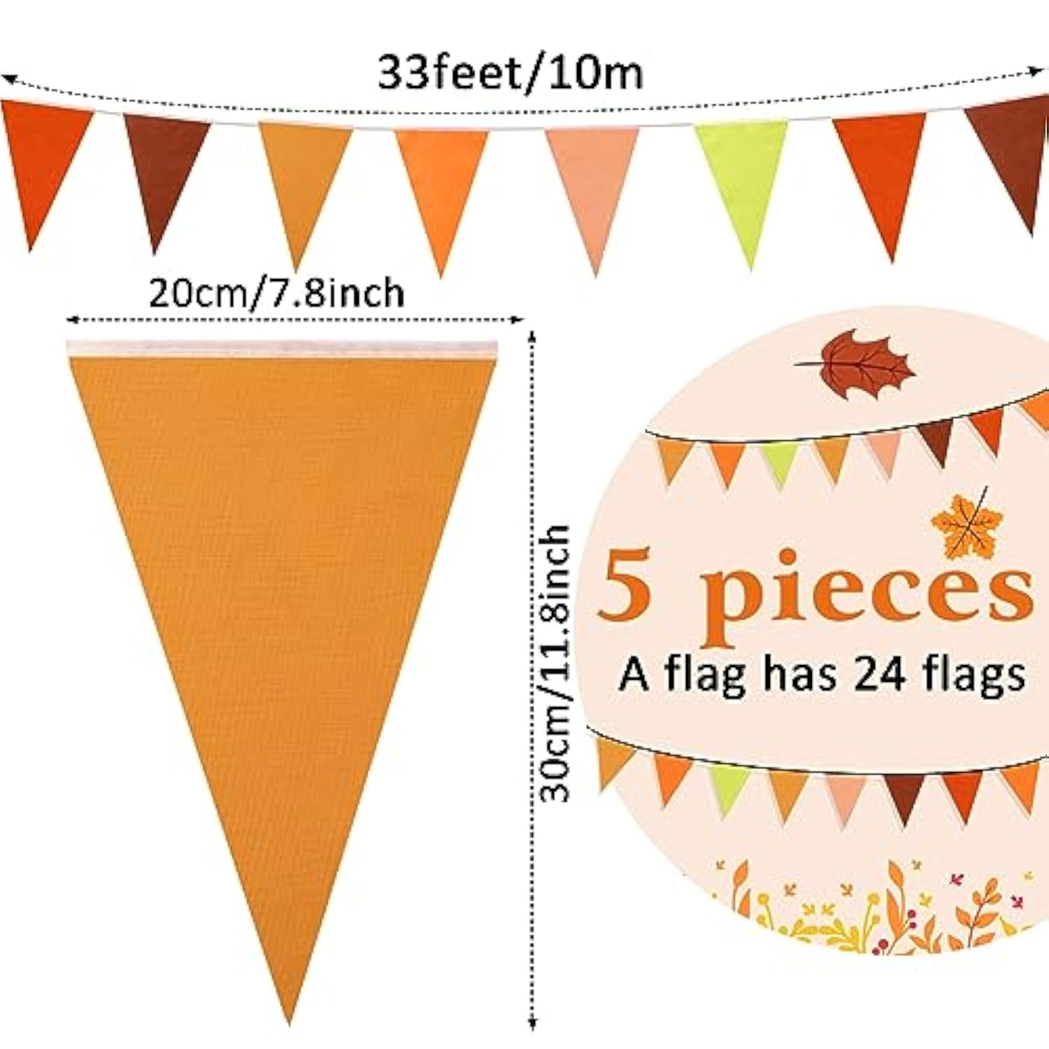 164 Ft Fall Pennant Banners Orange Banner Decorations Pennant Flag Garland Bunting For Happy Fall Decor Thanksgiving Day Harvest Autumn Wedding Birthday Party Outdoor Garden Hanging Decoration
