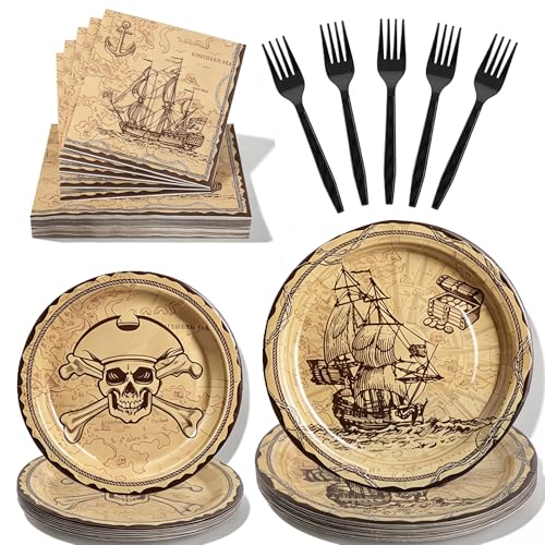 100 Pcs Disposable Pirate Tableware Set for 25 Guests