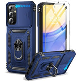 For Samsung Galaxy A15 5G Case With Screen Protector & Slide Camera Lens Cover,Builtin 360°Rotate Magnetic Ring Stand Shockproof Protective Phone Case For Samsung A15 5G Case (Blue)