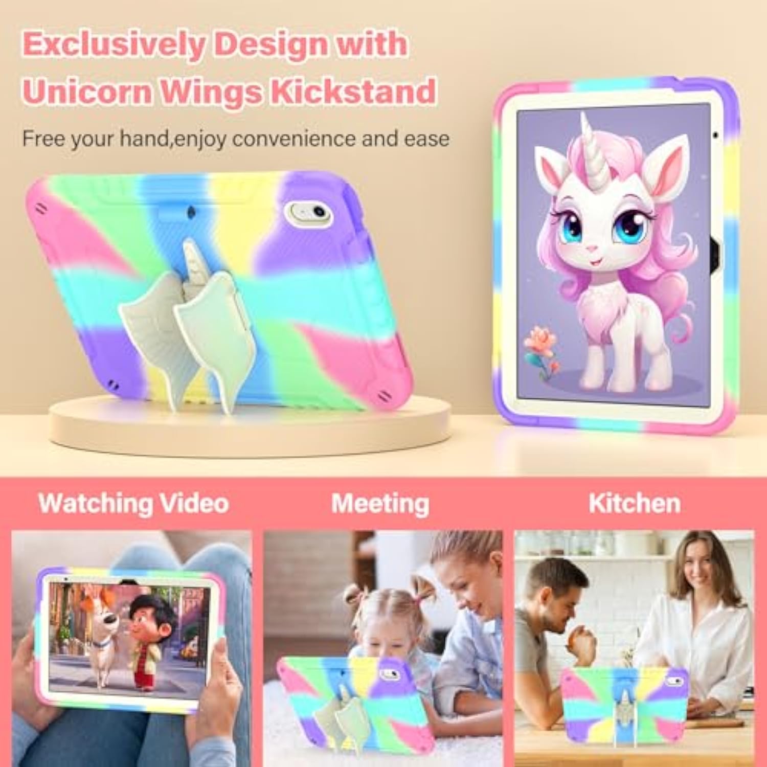 For (A16) 11Th Generation 11 Inch 2025/ 10Th Generation Case 10.9 Inch 2022 With Tempered Glass Screen Protector,Unicorn Stand,Shoulder Strap,For 10 Case Kids Girls (Colourful)