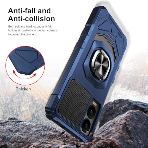 For Cricket Icon 6 Phone Case/At&T Verge Case With Tempered Glass Screen Protector,Military Grade Heavy Duty Shockproof Protective Cover,With Ring Kickstand (Cricket Icon 6, Blue)