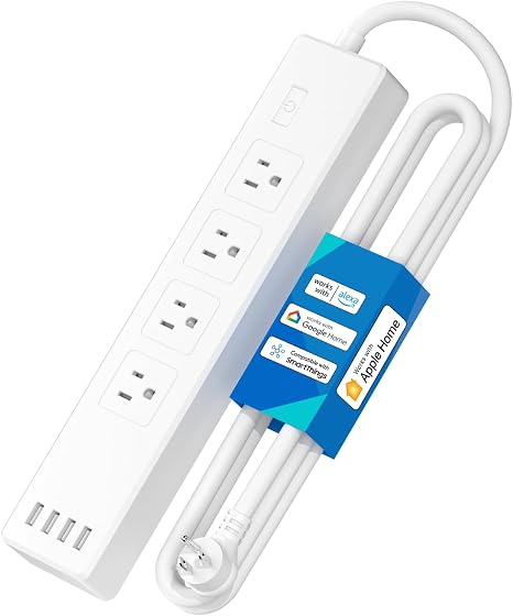 Smart Wi-Fi Power Strip with 4 Outlets 4 USB Ports PD 20W USB-C and 6 ft Flat Cord