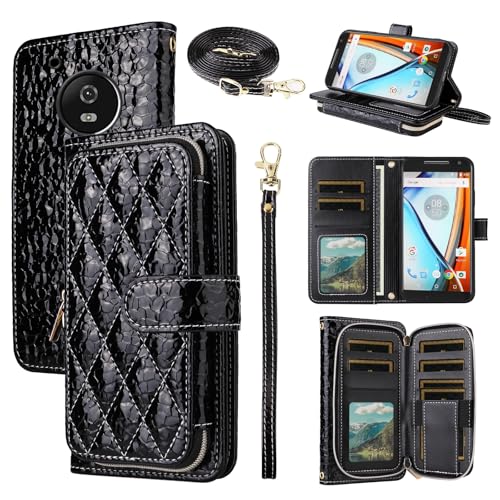 Argyle Wallet Case for Moto G5 with Crossbody/Wrist Strap Luxury PU Leather Kickstand Zipper Purse Shockproof Card Holder Cell Phone Cover for