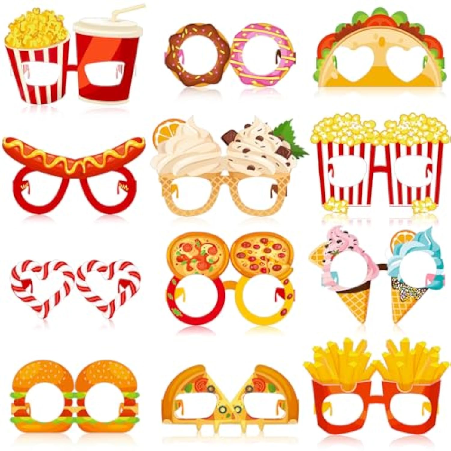 36 Pcs Food Party Decorations Donut Paper Glasses Ice Cream Photo Booth Props Popcorn Theme Eyeglasses Snack Supplies Candy Favors Food Theme Birthday Party Gifts