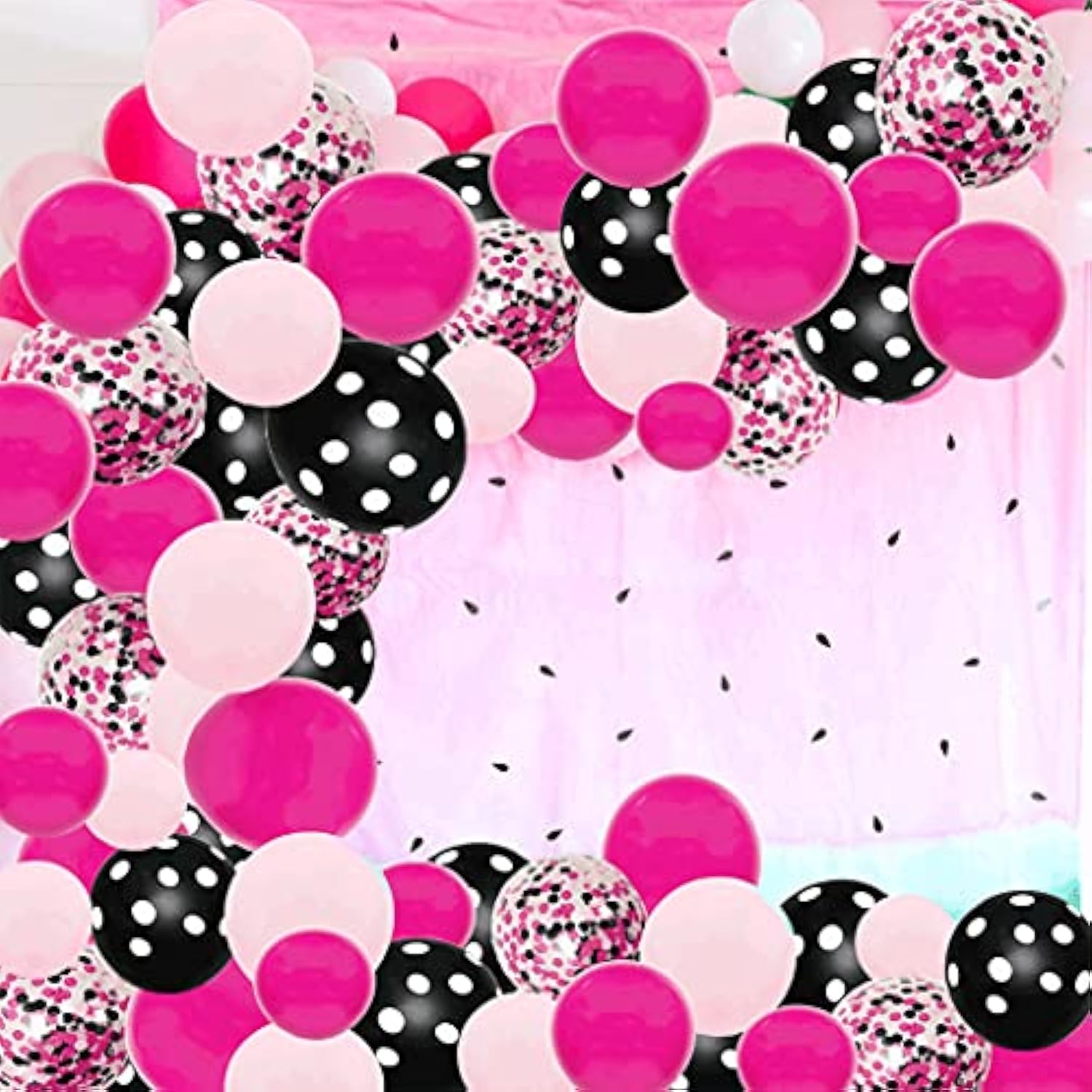 93Pcs Pink Mini Mouse Balloon Arch Kit Rose Red Black Confetti Polka Dot Balloons