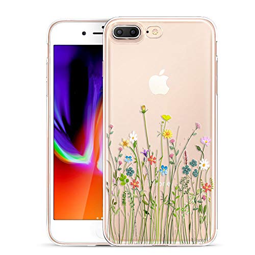 Case Compatible with iPhone 8 Plus iPhone 7 Plus Case Clear with Design Embossed Pattern TPU Soft Bumper Shock Absorption Slim Protective Case 5.5